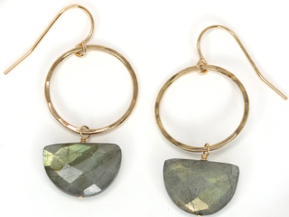 14k Yellow Gold Labradorite Hoop Earrings