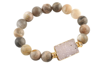 14k Gold Moonstone Stretch Bracelet