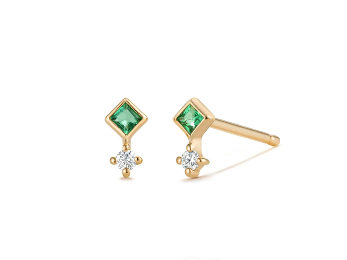 14K Yellow Gold Emerald Earrings