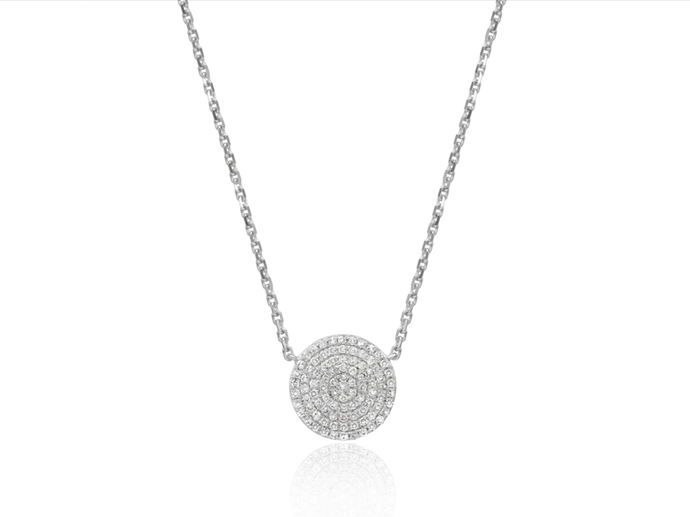 14k White Gold Pave Disc Necklace