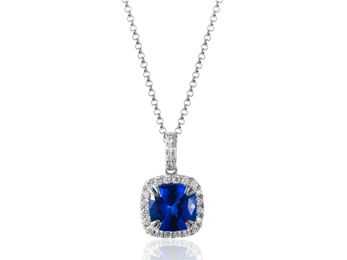 14k White Gold Diamond and Tanzanite Pendant Necklace